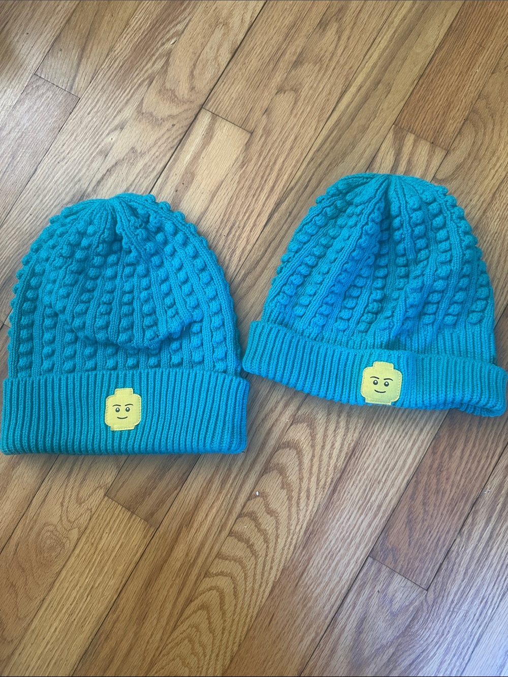 Lego Teal Knit Beanies with Yellow Brick Face Patch - Adult & Child